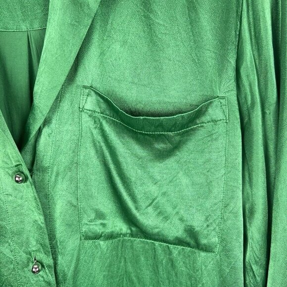 Pistola SIA Button Down Long Sleeve Kelly Green Blouse Shirt Sz M Satin - Picture 4 of 8